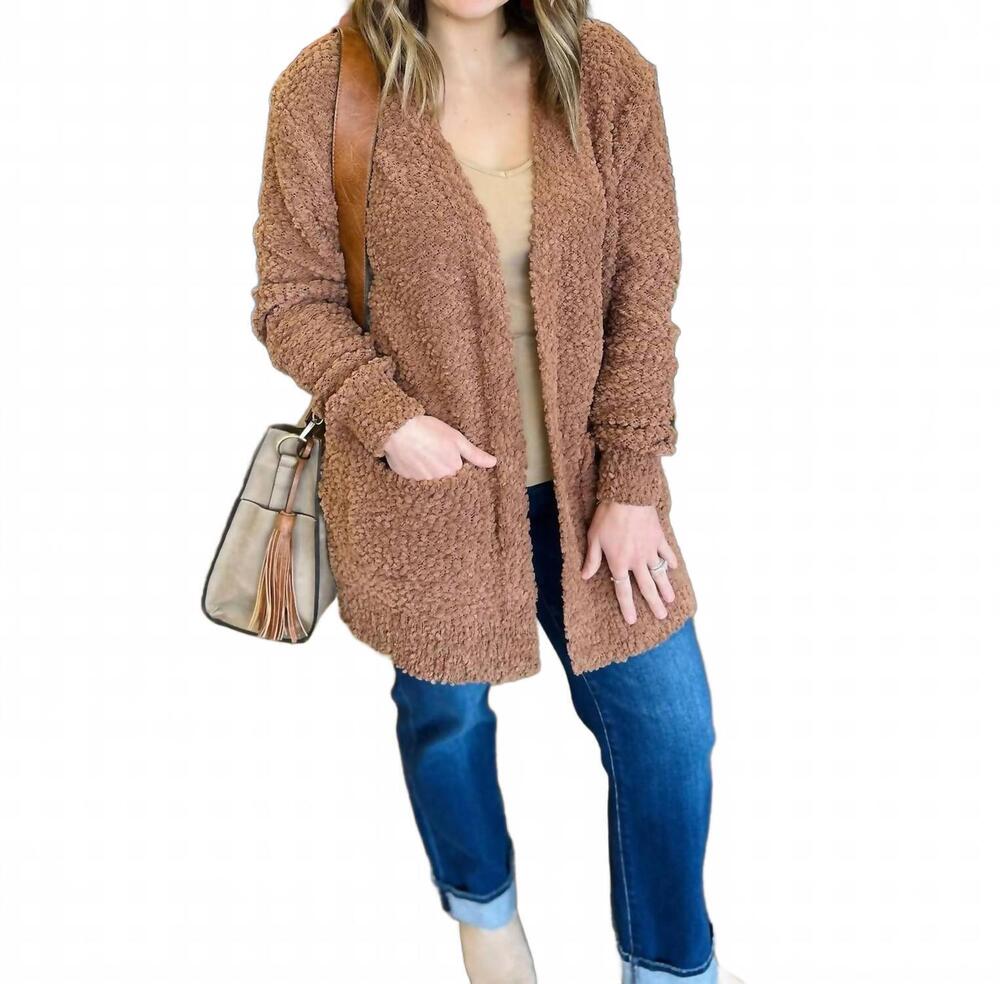 NEW ZENANA forever cozy open front cardigan in mocha